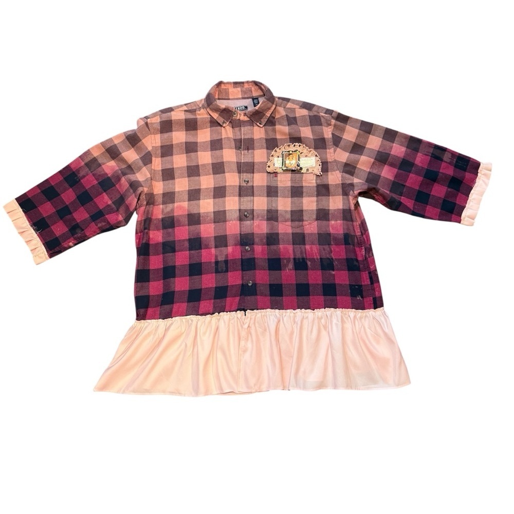 Upcycled Izod Plaid Flannel Bleached Tunic | OOAK | size Large - Picture 2 of 9